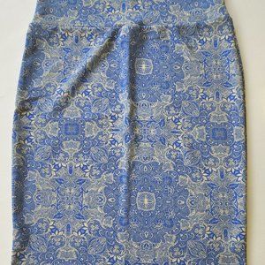 LulaRoe Cassie Pencil Skirt, XL (light blue/white)